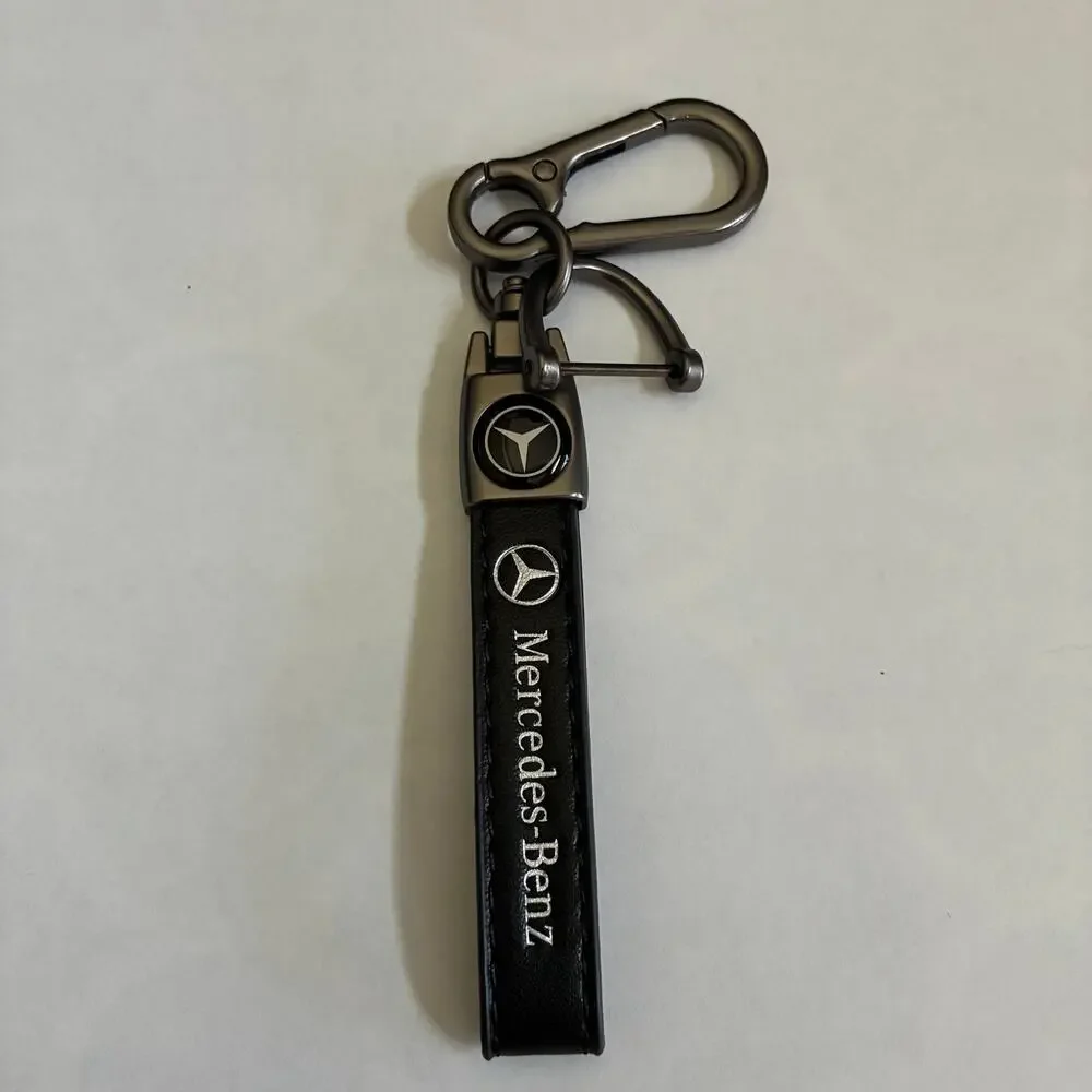 Mercedes Benz Genuine Leather Black Chrome Car Keychain Brand New